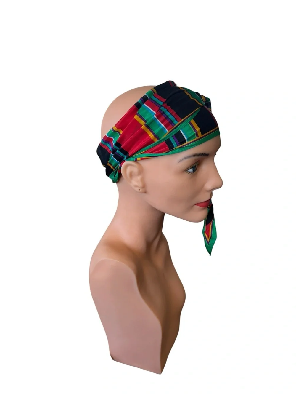 Y2K Liz Claiborne 100% SILK Oblong Scarf 60”LX9”W Red Black Green Blue Stripes